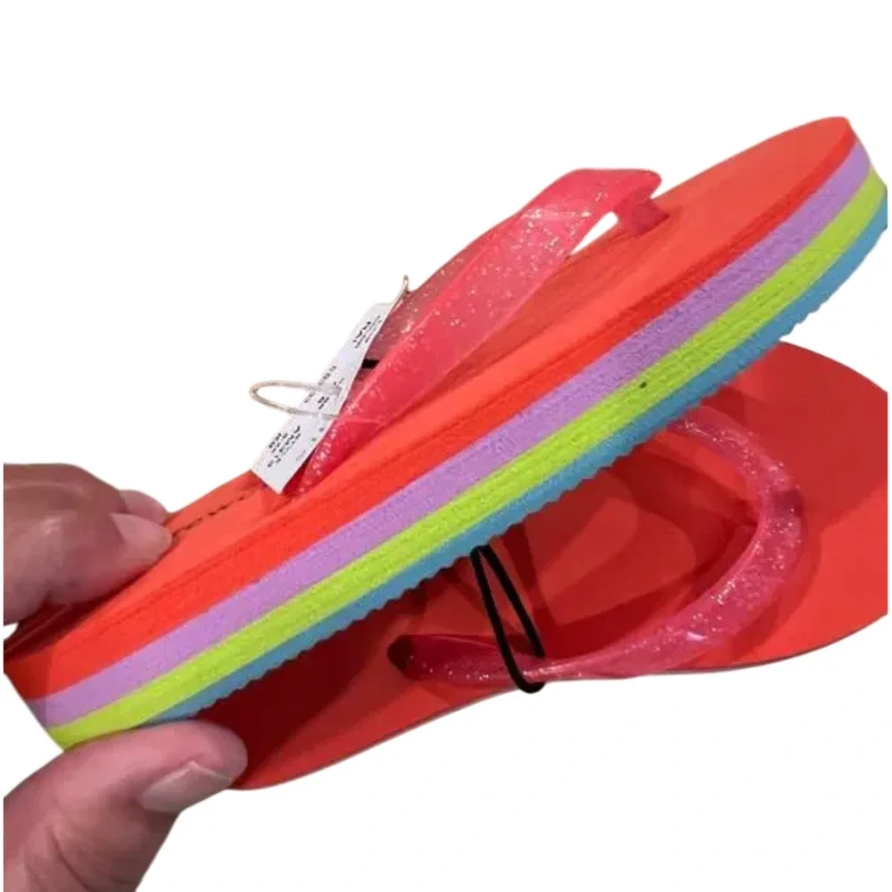NWT J. Crew Girls' Orange/Purple/Green/Blue Rainbow EVA Flip Flops - SIZE K9